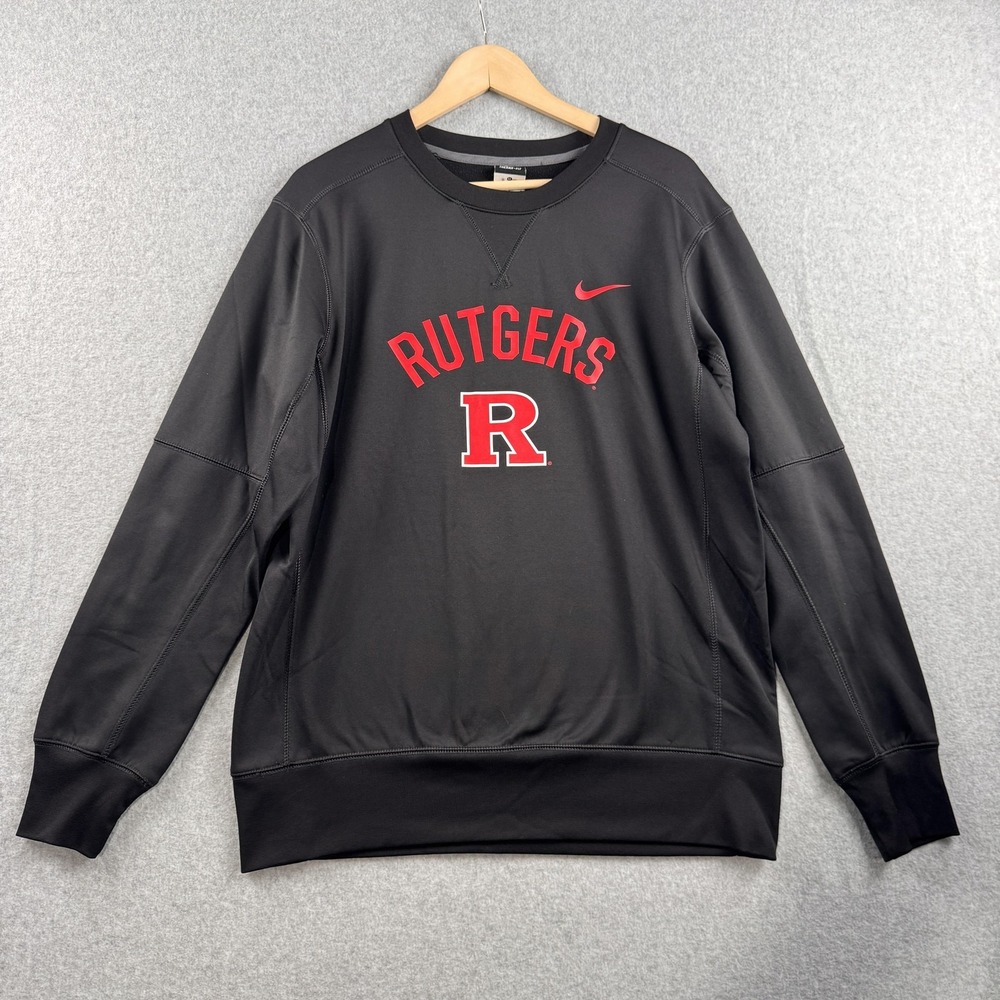Nike Rutgers Sweatshirt Mens Medium Black Therma-FIT Crewneck Fleece NCAA
